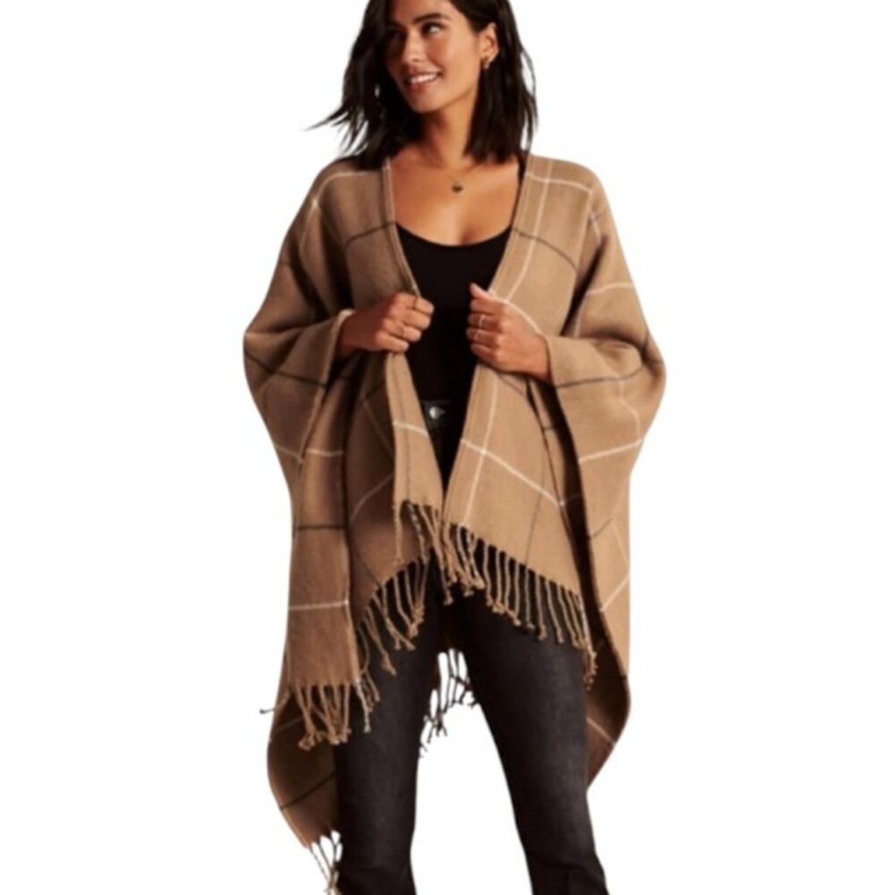 Abercrombie & Fitch brown plaid poncho OS